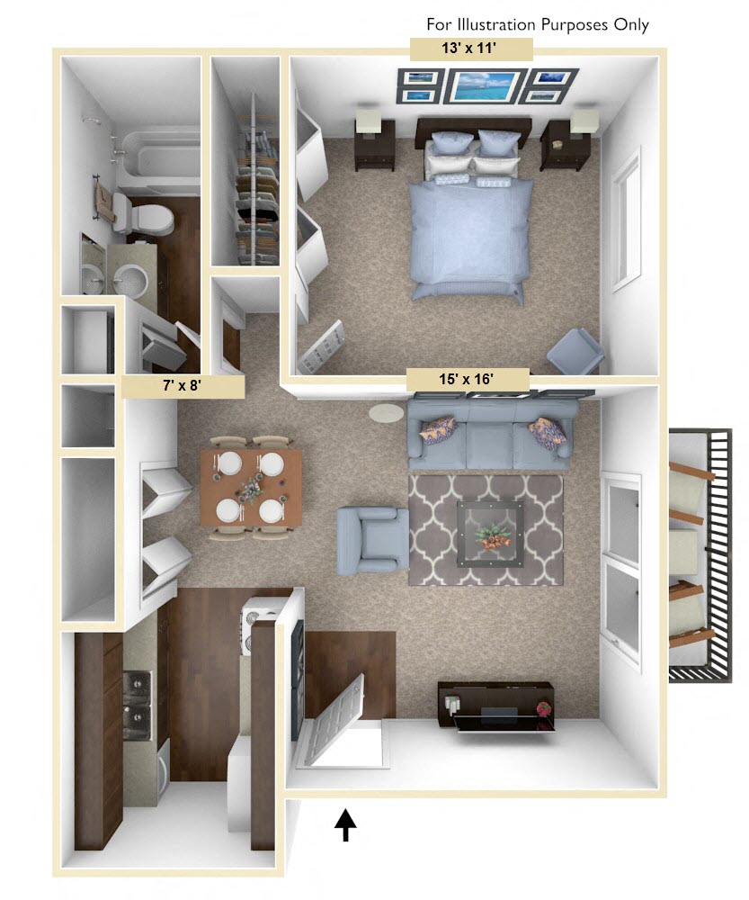 Timberland 1 Bedroom with 1 Bath Floor Plan at Woodland Place, Midland, MI