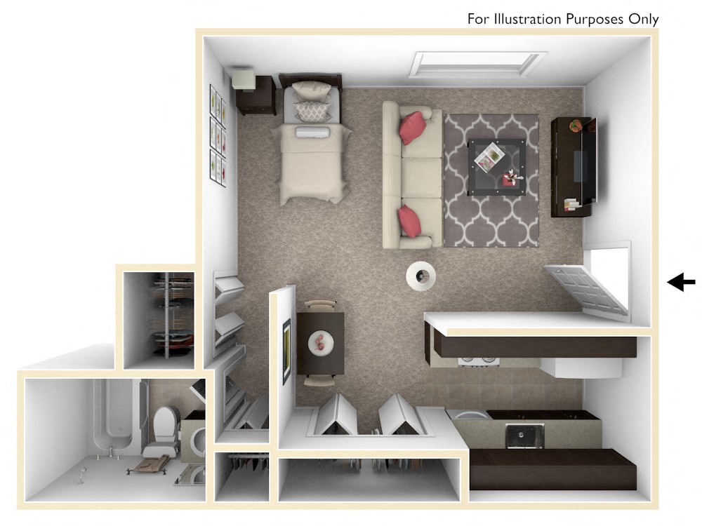 0-Bed/1-Bath, Torenia Floor Plan at Timberlane Apartments, Peoria, IL