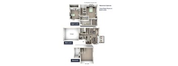 Trillium Townhome Floor Plan - 2 BR 2.5 BA at Killian Lakes Apartments and Townhomes, Columbia