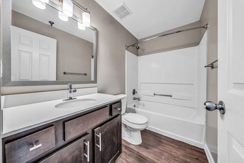 a bathroom with a sink and a toilet and a bath tub at Trophy Club at Bellgrade, Midlothian, VA, 23113