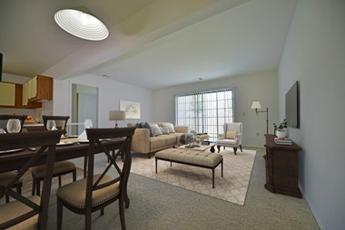 Juniper Living Room Model at Thornridge Apartments, MI 48439