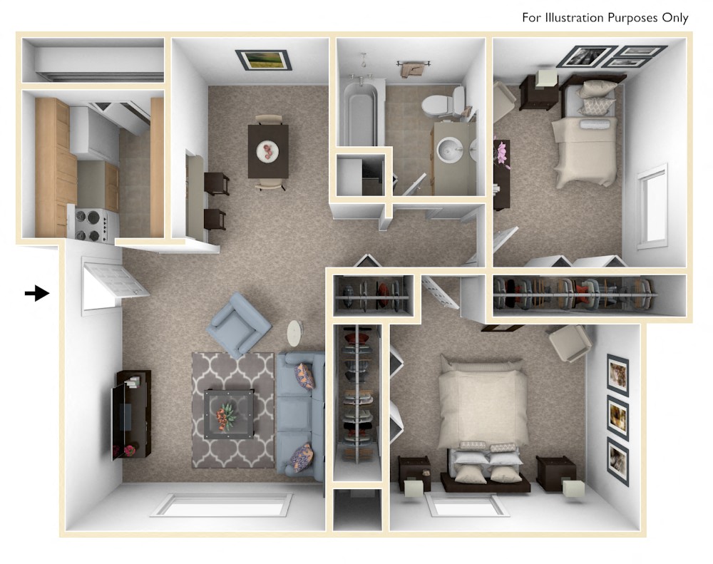 Classic Two Bedroom Floor Plan at Irish Hills Apartments, South Bend, 46614