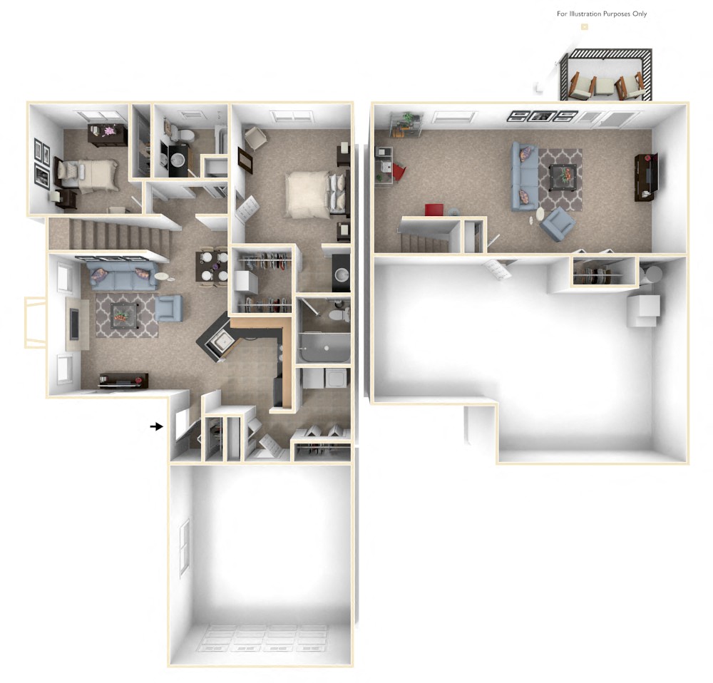 Two Bedroom Ranch Floor Plan at Lynbrook Apartment Homes and Townhomes, Elkhorn, Nebraska