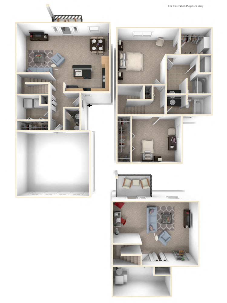 Two Bedroom Two-story Floor Plan at Lynbrook Apartment Homes and Townhomes, Elkhorn, 68022