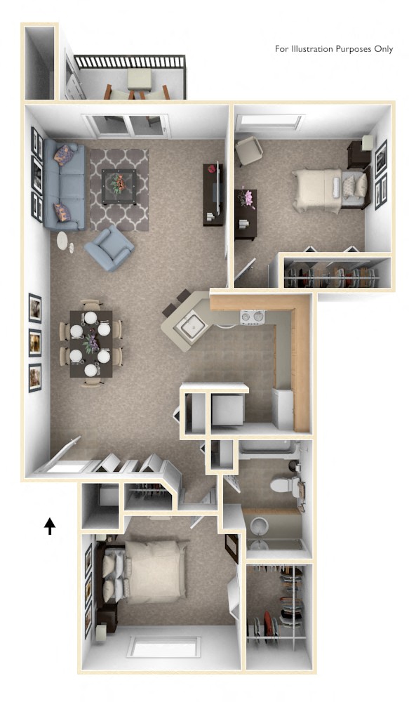 Two Bedroom Two Bath Floorplan at Emerald Park Apartments, Kalamazoo