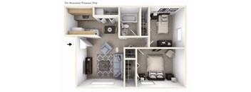 Two Bedroom One Bath Floorplan at Normandy Village Apartments, Michigan City