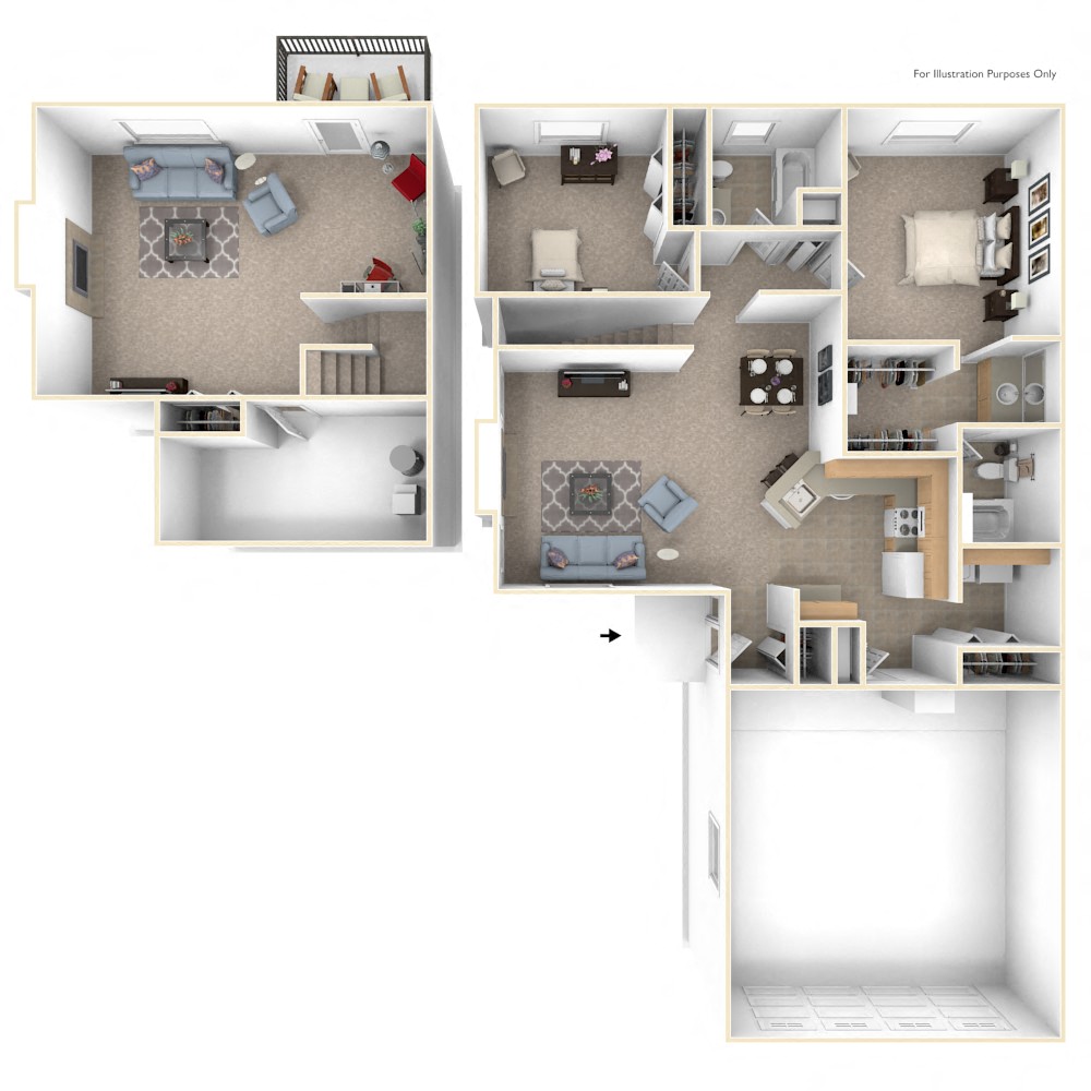 Two Bedroom Ranch Floorplan at Gull Prairie/Gull Run Apartments and Townhomes, Michigan