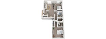 Two Bedroom Walk-thru Floor Plan at Irish Hills Apartments, South Bend, IN