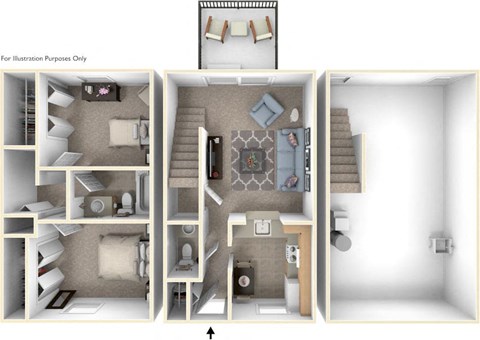 Two-Bedroom Townhome Floor Plan at Mount Royal Townhomes, Michigan