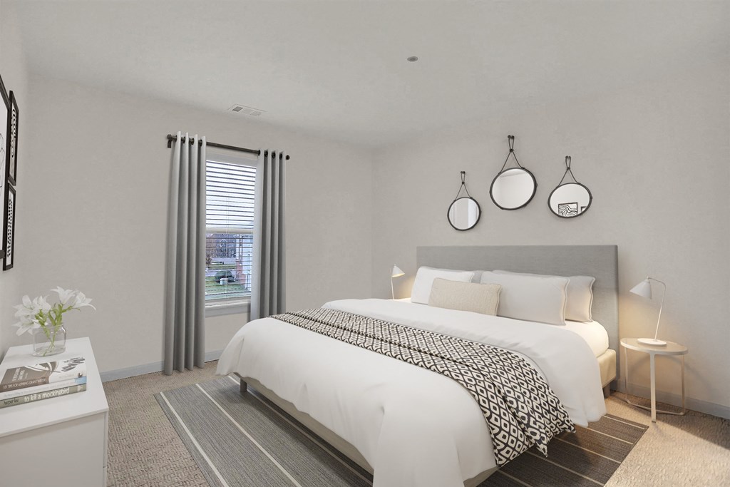Bedroom With Expansive Windows at Sundance Apartments, Indiana, 46237
