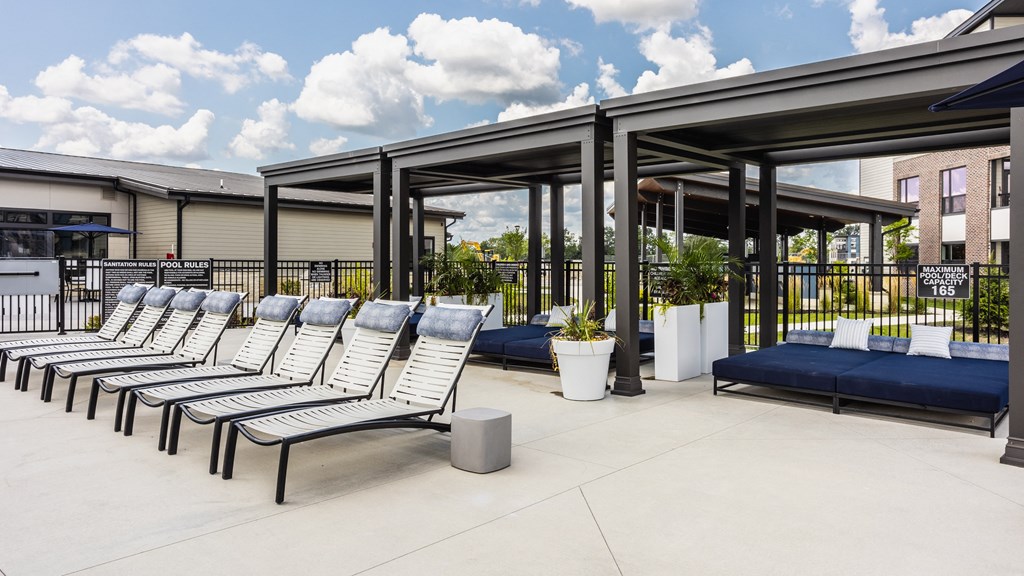 Row of lounge chairs at Upper Vue Flats, Dublin