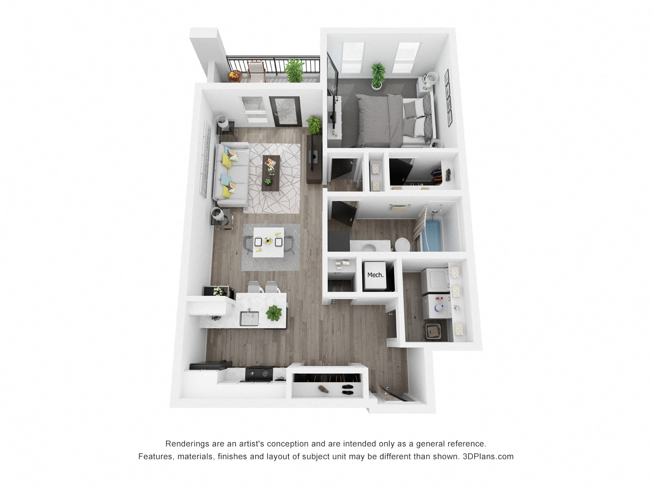 Elm Floor Plan at Uptown Square Apartments, Troy, 48083