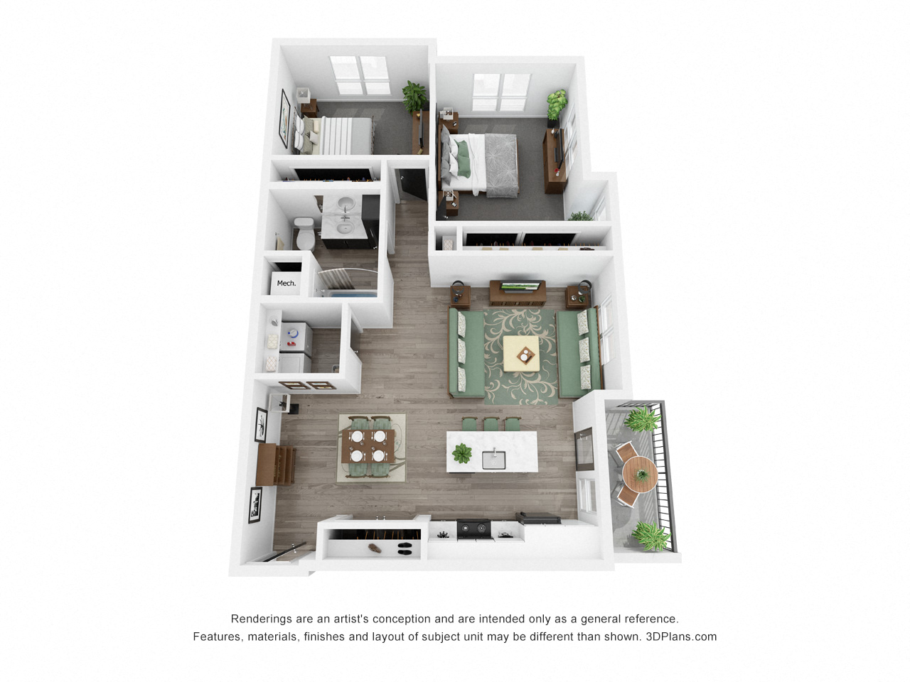 Hickory Floor Plan at Uptown Square Apartments, Troy, Michigan
