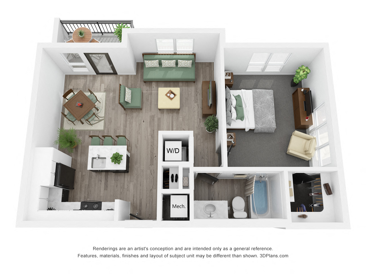 Oak Floor Plan at Uptown Square Apartments, Michigan, 48083