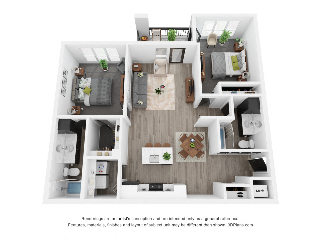 2 Bed 2 Bath Spruce Layout at Uptown Square Apartments, Troy, MI, 48083