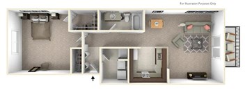1-Bed/1-Bath, Viola Floor Plan at LakePointe Apartments, Batavia