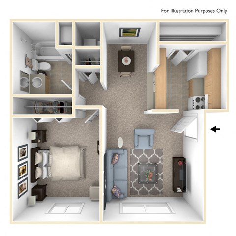 One Bedroom - Classic Floor Plan at Wood Creek Apartments, Kenosha, Wisconsin