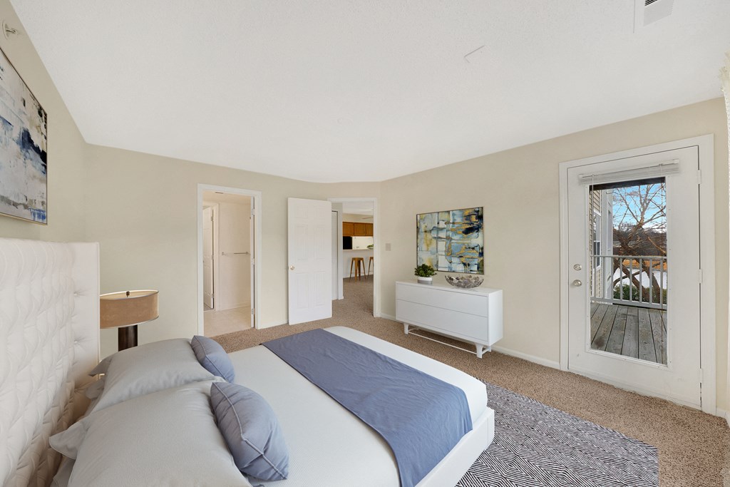Master Bedroom with Door Access to Patio at Waterfront Apartments, VA Beach 23453