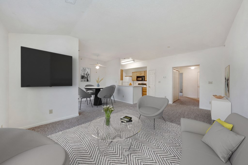 Expansive Living Room with Kitchen View at Waterfront Apartments, Virginia