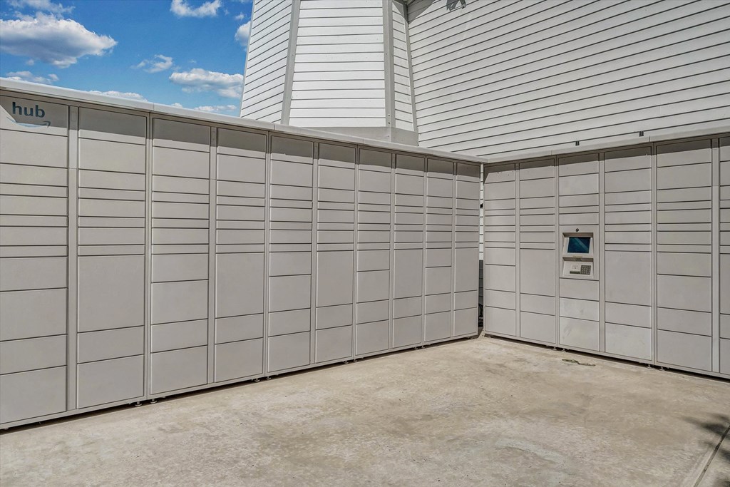 Amazon Hub Lockers for 24/7 package pick up at Waterfront Apartments clubhouse at WaterFront Apartments, Virginia Beach, VA, Virginia