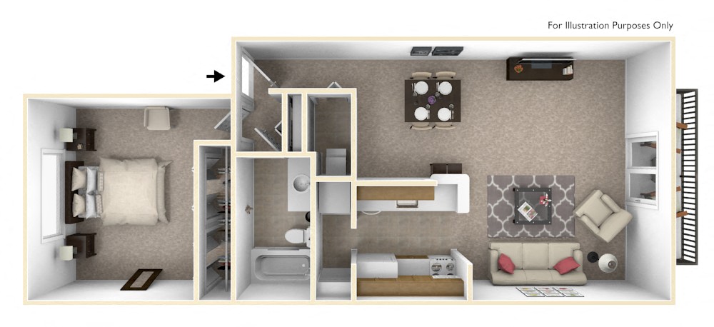 1-Bed/1-Bath, Winterberry Floor Plan at The Harbours Apartments, Clinton Twp, MI, 48038