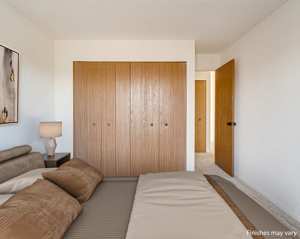 Winterberry Layout Model Bedroom with Closet at The Harbours Apartments, Clinton Twp, Michigan