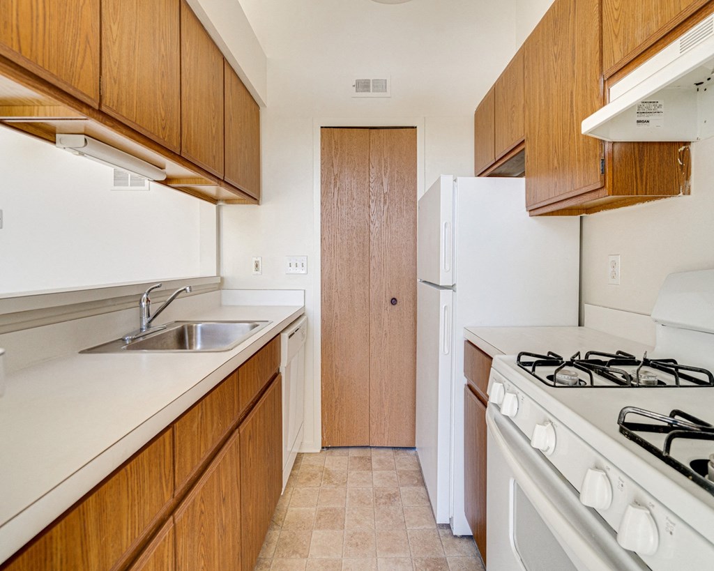 Winterberry Layout Model Galley Style Kitchen at The Harbours Apartments, Michigan