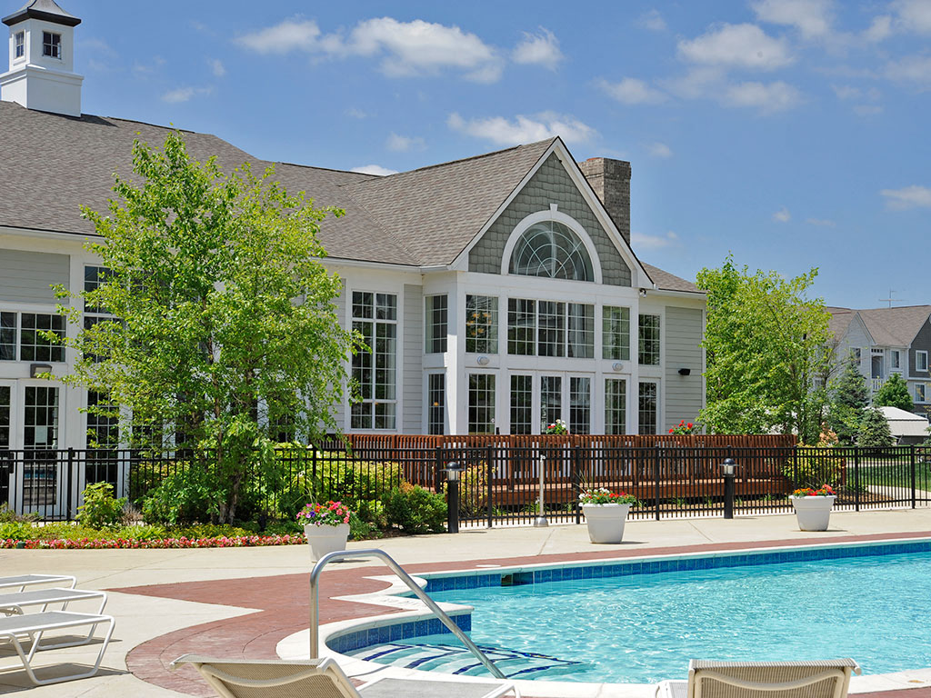 Pool Views from Clubhouse at Westlake Apartments, Michigan