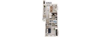 One Bedroom One Bath End 3D Floor Plan at Andover Pointe Apartment Homes, La Vista