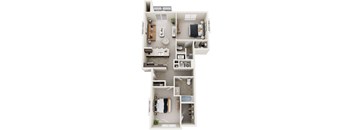 Two Bedroom Two Bath 3D Floor Plan at Andover Pointe Apartment Homes, La Vista