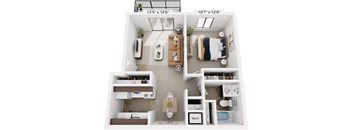 One Bedroom Deluxe 3D Floor Plan at Apple Ridge Apartments, Walker