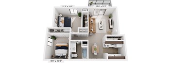 Two Bedroom Deluxe 3D Floor Plan at Apple Ridge Apartments, Michigan, 49534