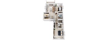 Two Bedroom, One & One-Half Bathroom Walk-Thru 3D Floor Plan at Apple Ridge Apartments in Walker, MI