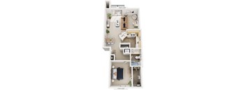 One Bedroom End 3D Floor Plan at Arbor Lakes Apartments, Indiana, 46516
