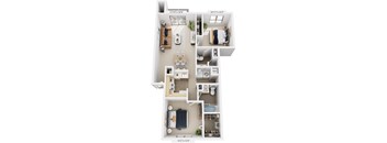 Two bedroom Two Bathroom 3D floor plan at Arbor Lakes Apartments in Elkhart, IN