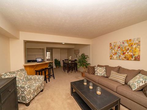 Living Room with Kitchen View at Arbor Lakes Apartments, Elkhart, 46516
