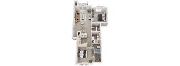 Two bedroom traditional 3D Floor Plan at Autumn Lakes Apartments and Townhomes, Mishawaka, 46544