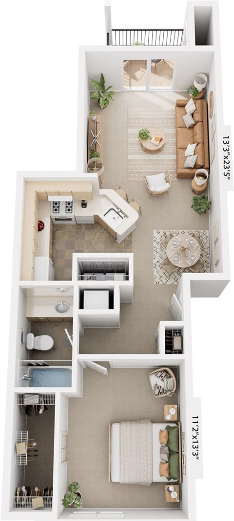 1 Bed 1 Bath Traditional One Bedroom Floor Plan at Black Sand Apartment Homes, Lincoln, Nebraska