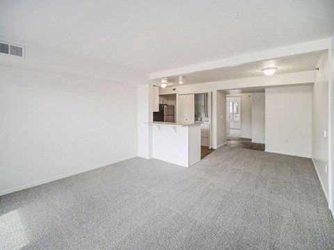 the living room and kitchen of an upgraded apartment at Black Sand Apartment Homes in Lincoln, NE