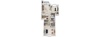 Two bedroom two bathroom style II 3D floor plan at Black Sand Apartment Homes, Nebraska