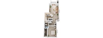 One Bedroom 3D Floor Plan at Brentwood Park Apartments, Nebraska, 68128