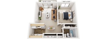 One Bedroom 3D Floor Plan at Briarwood Apartments, Benton Harbor, MI, 49022