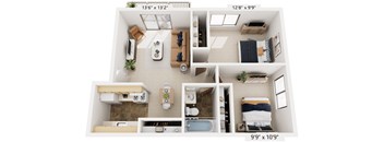 Two Bedroom 3D Floor Plan at Briarwood Apartments, Benton Harbor, MI