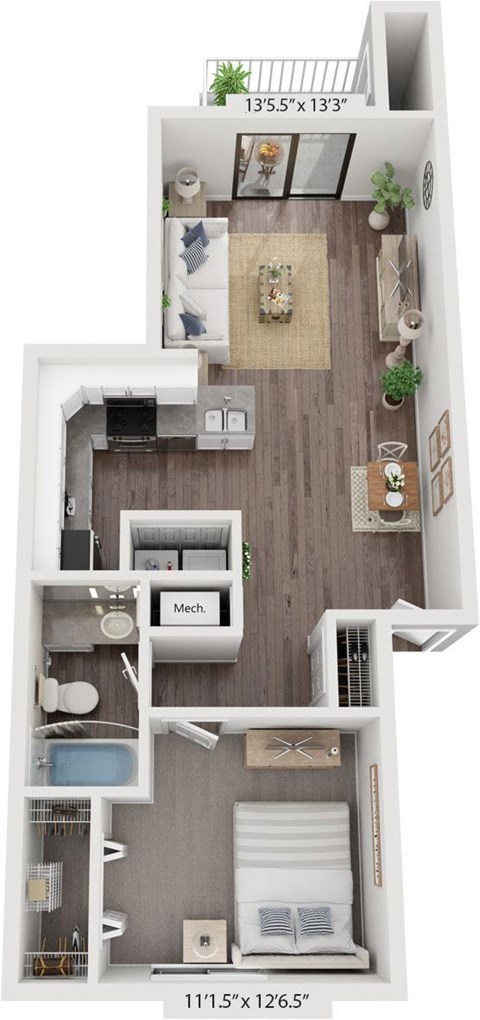 One Bedroom 3D Renovated Floor Plan at Byron Lakes Apartments in Byron Center, MI