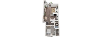 One Bedroom End 3D Floor Plan at Byron Lakes Apartments, Byron Center, MI, 49315