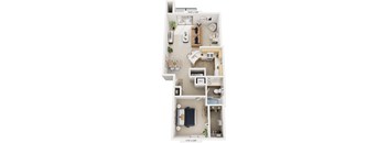 One Bedroom One Bath End 3D Floor Plan at Canal Club Apartments, Lansing