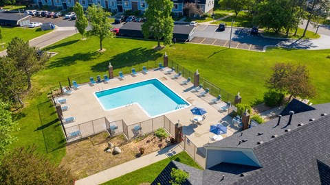Aerial View of Access to Outdoor Pool at Canal 2 Apartments, Lansing