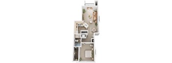One Bedroom One Bath 3D floor plan at Colonial Pointe at Fairview Apartments, Nebraska
