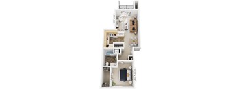 One Bedroom One Bath 3D Bridge Floor plan at Colonial Pointe at Fairview Apartments, Bellevue