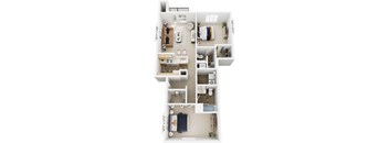 Two Bedroom Two Bath 3D Floor plan at Colonial Pointe at Fairview Apartments, Nebraska, 68123